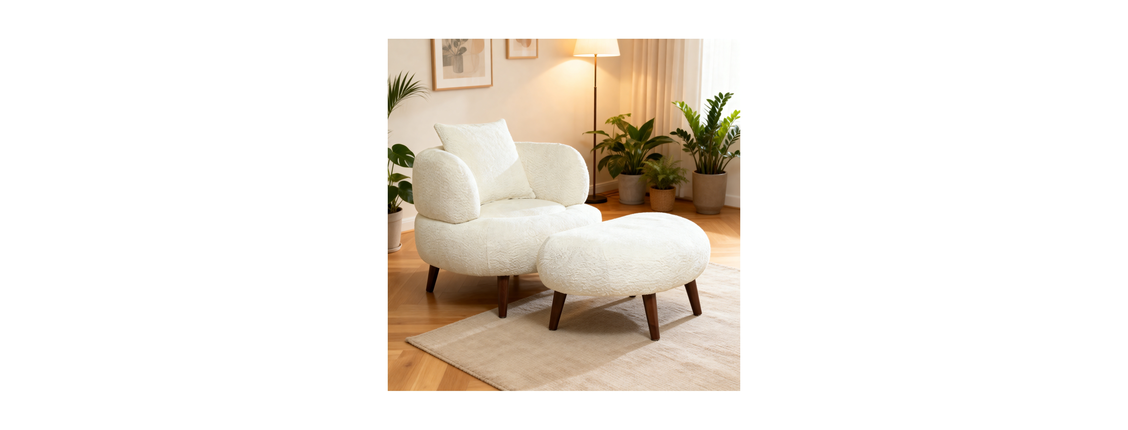 Streamdale Furniture Nordic Chenille Lazy Club Chair with Ottoman and Pillow