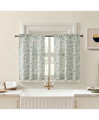 Portia Watercolor Wildflower Semi-Sheer Rod Pocket Kitchen Curtain Tier Pair
