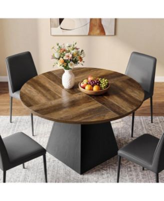 47.24" Round Dining Table for 4-6, with Removable Turntable, Rotating Tray