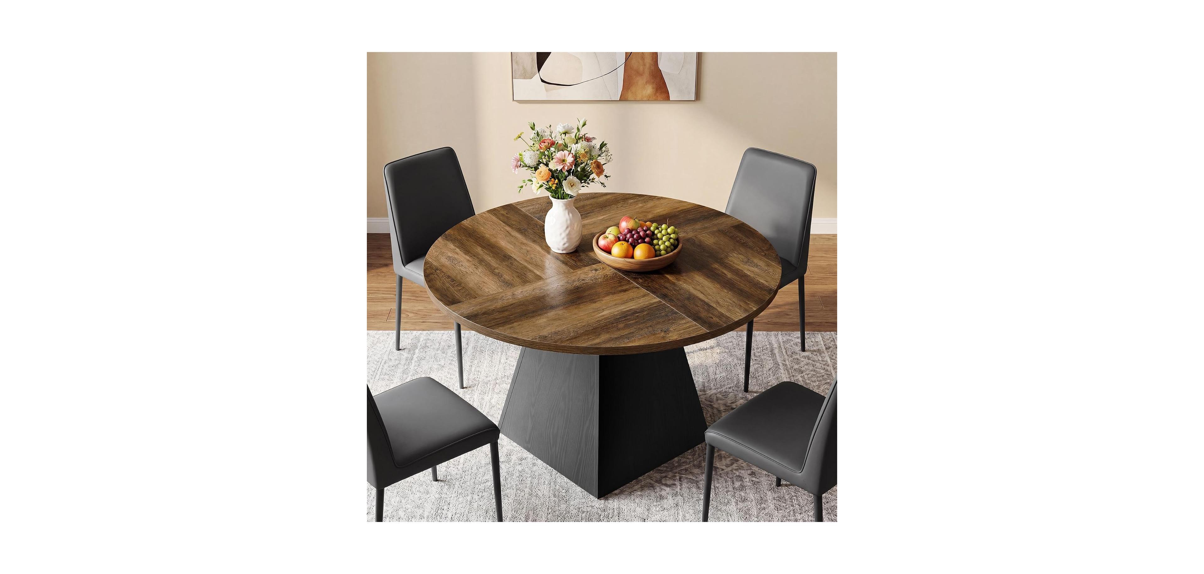 Tribesigns 47.24" Round Dining Table for 4-6, with Removable Turntable, Rotating Tray