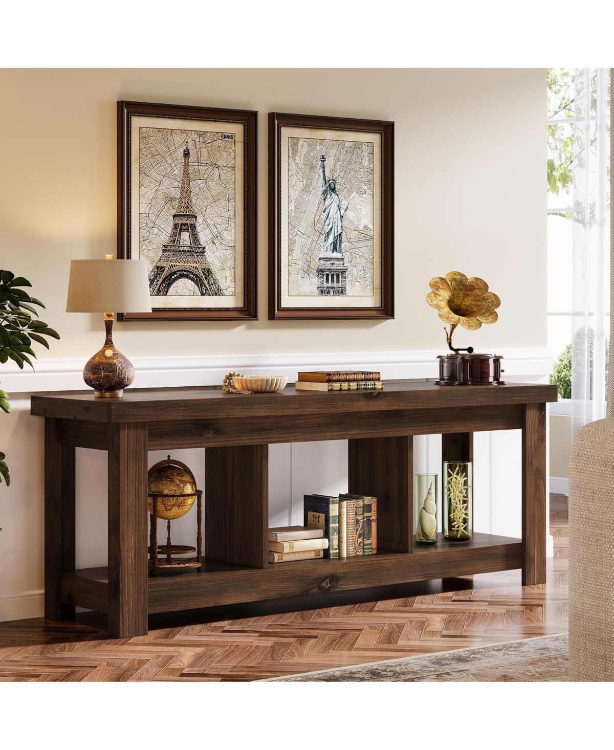 Tribesigns 63" Solid Wood Console Table with Storage