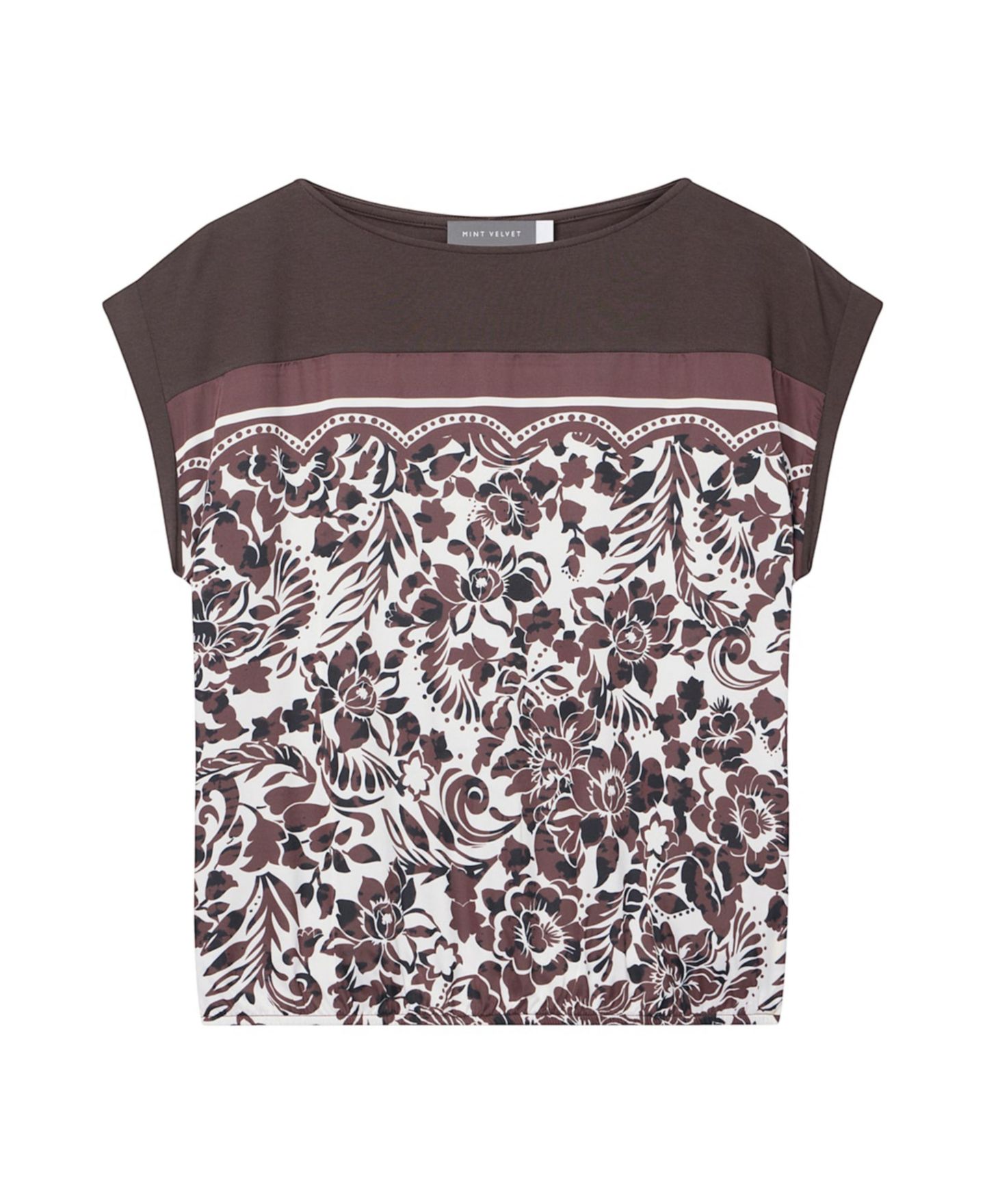 Женский топ Mint Velvet Floral-Print Cap-Sleeve Crewneck, цвет: Коричневый — фото 3