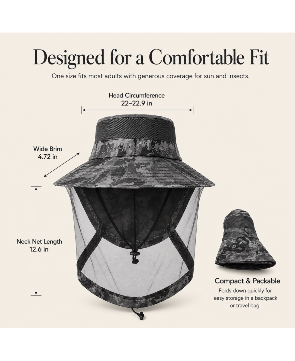 Ayamaya Upf 50+ Mosquito Net Sun Hat with Neck Flap | Wide Brim Bug and Protection for Fishing, Hiking Camping