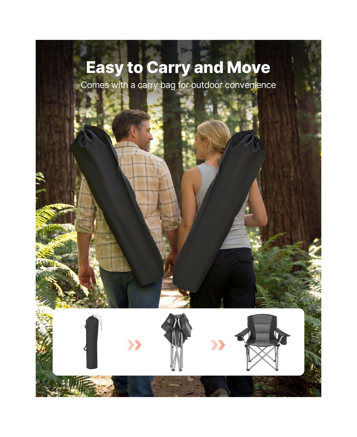 Mountaintop Oversized Camping Chairs 2 Pack, 450lbs Heavy Duty Folding Chairs, Padded Backrest, Armrests, Cup Holder and Cooler Bag
