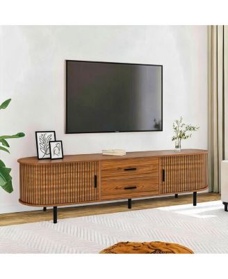 70" Mid-Century TV Stand with Sliding Doors and Shelves