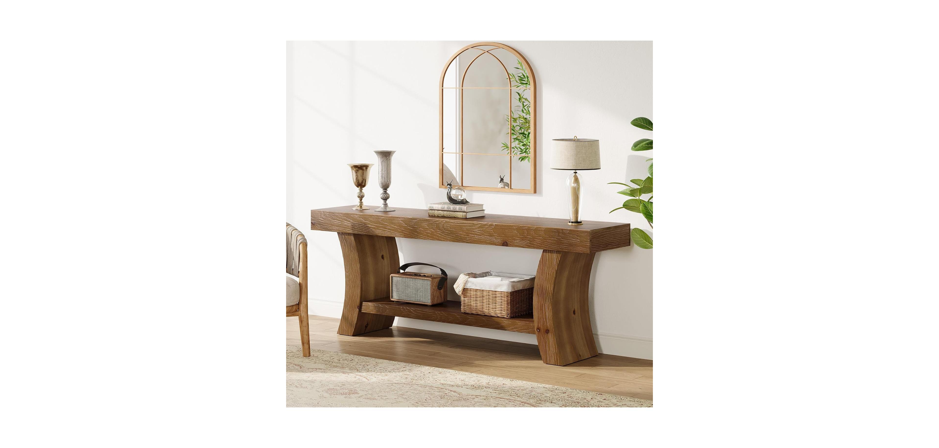Tribesigns 63" Solid Wood Console Table with Shelf