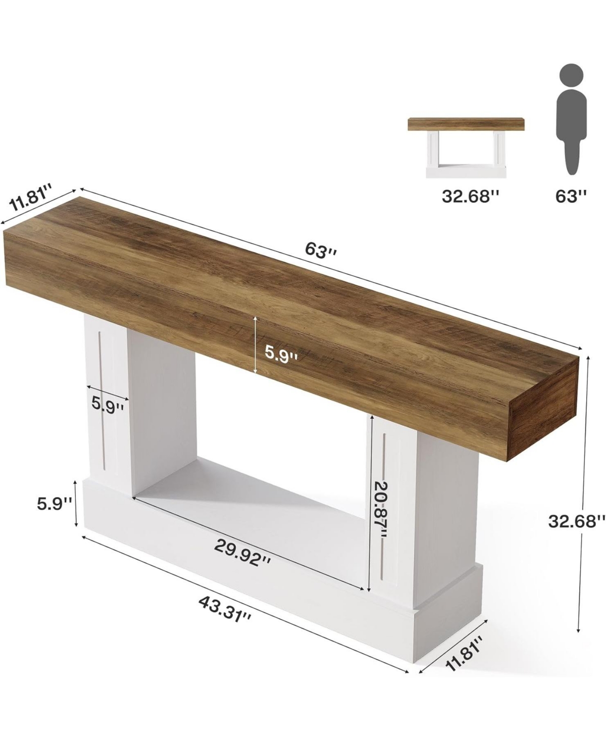 Tribesigns 63" Farmhouse Console Table with U-Shaped Base