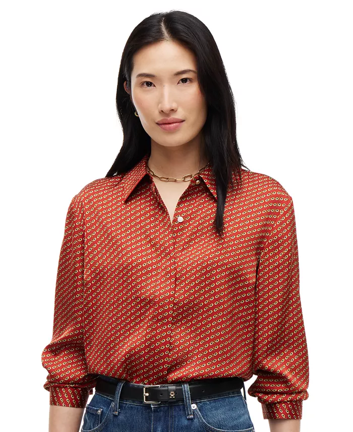Women's Fluid Floral-Print Long-Sleeve Blouse