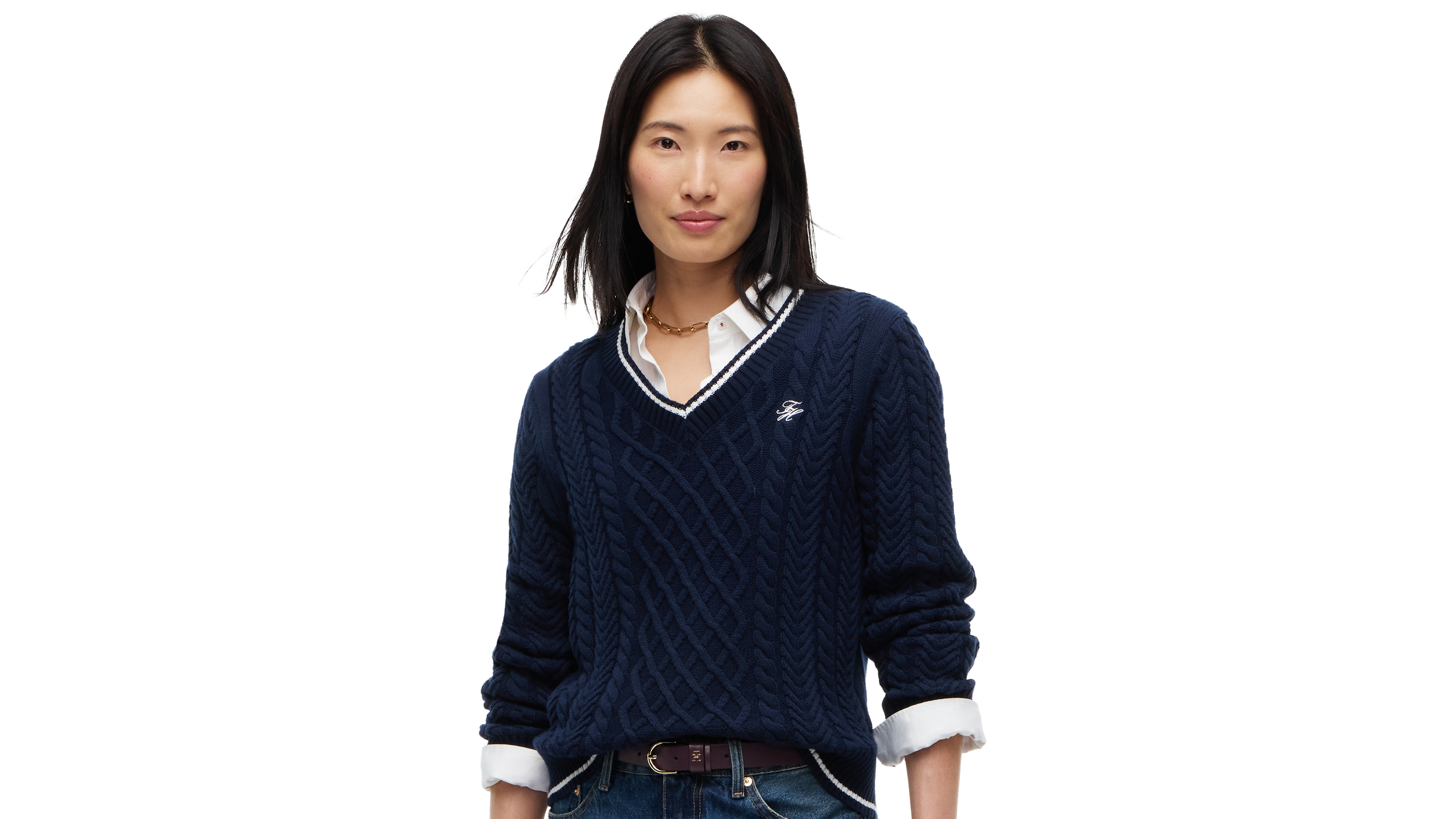 Tommy Hilfiger Women's Cable-Knit V-Neck Sweater