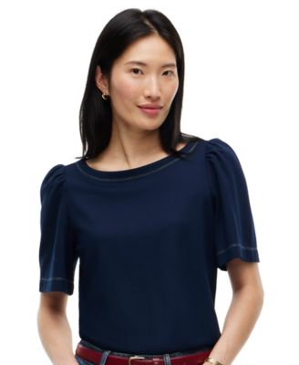 Women's Boat Neck Short-Sleeve Topstitch T-Shirt