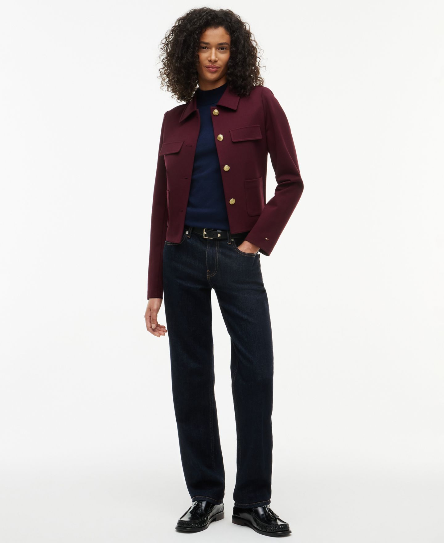 Женский свитер Tommy Hilfiger Mock Neck Long-Sleeve Slim-Fit, цвет: Тёмный синий — фото 2