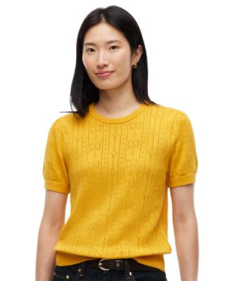 Women's Pointelle Puff-Sleeve Sweater