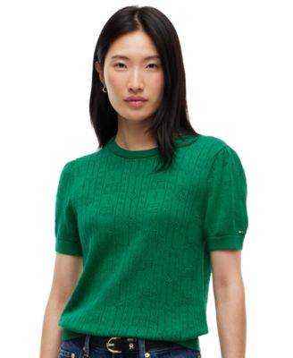 Women's Pointelle Puff-Sleeve Sweater