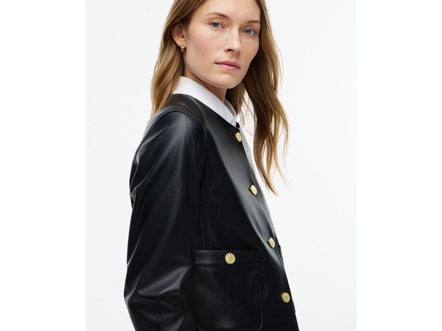Женская куртка Tommy Hilfiger Faux Leather Long-Sleeve Jacket, цвет: Чёрный — фото 3