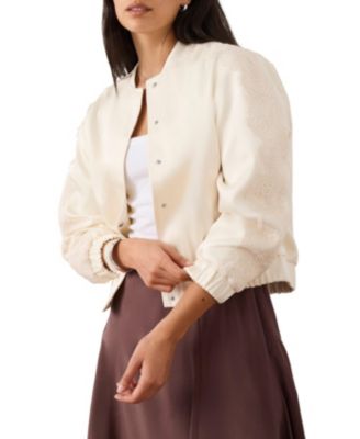Women's Satin Lace Trim Bomber Jacket