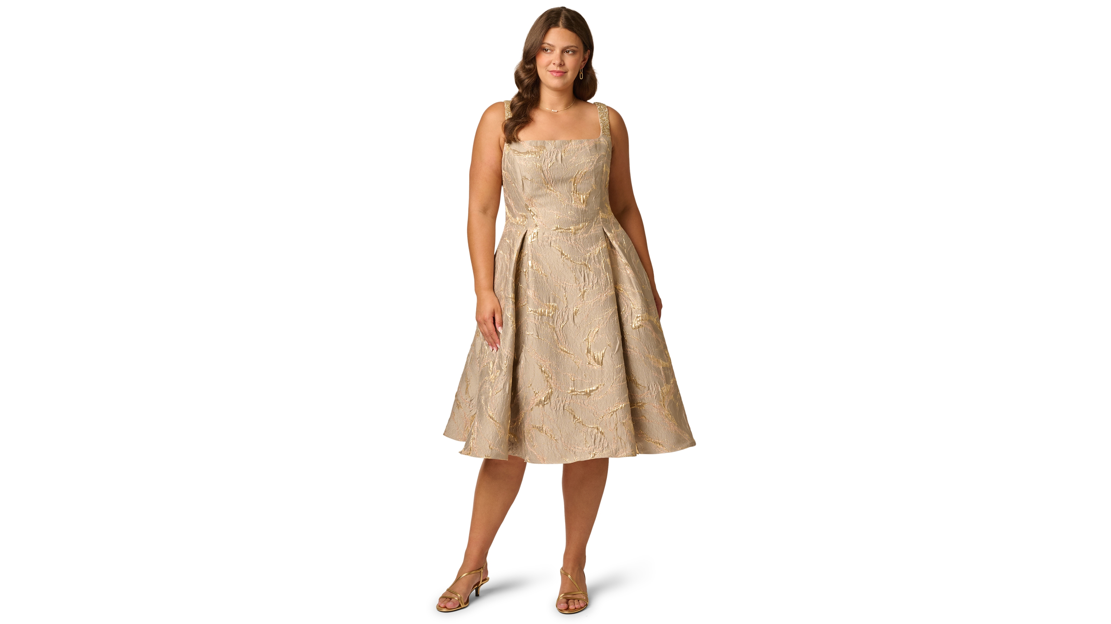 Adrianna Papell Plus Metallic Jacquard Fit & Flare Midi Dress