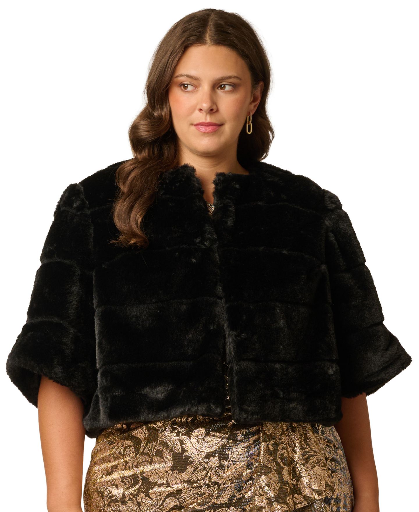 Женская куртка Adrianna Papell Plus Size Faux Fur Cover-up Cropped, цвет: Чёрный — фото 1