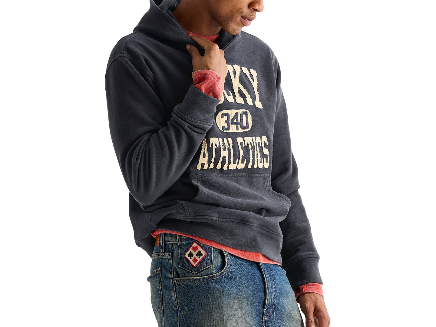 Мужское худи Lucky Brand Lucky Athletics Fleece, цвет: Потёртый чёрный — фото 6