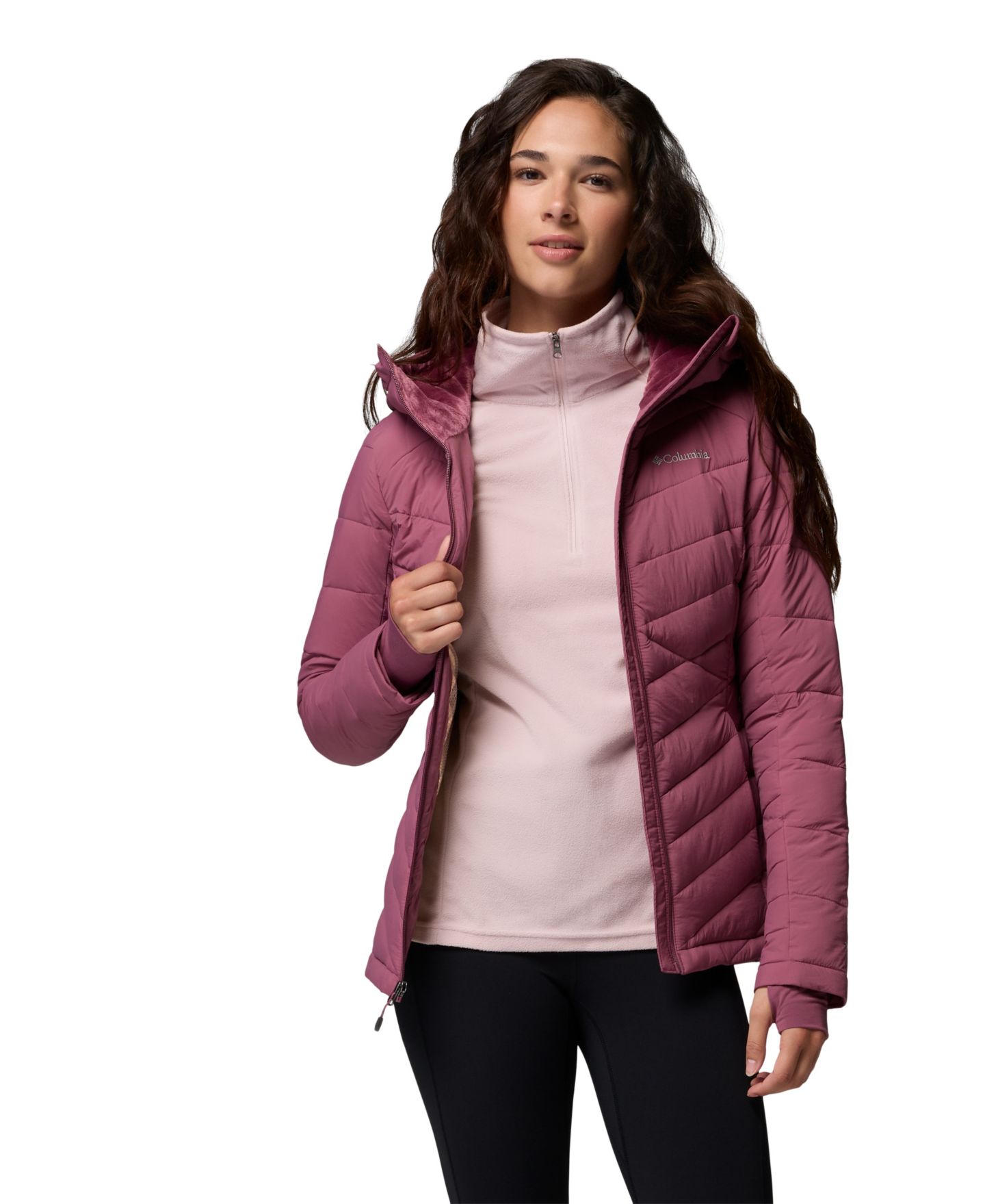 Женская куртка Columbia Joy Peak II Hooded Puffer Fleece-Lined, цвет: Состаренный розовато-лиловый — фото 2