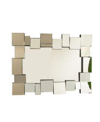 30 Inch Wall Mounted Geometric Square Spliced PU Art Decorative Mirror for Bathroom Bedroom Living Room Corridor Entryway
