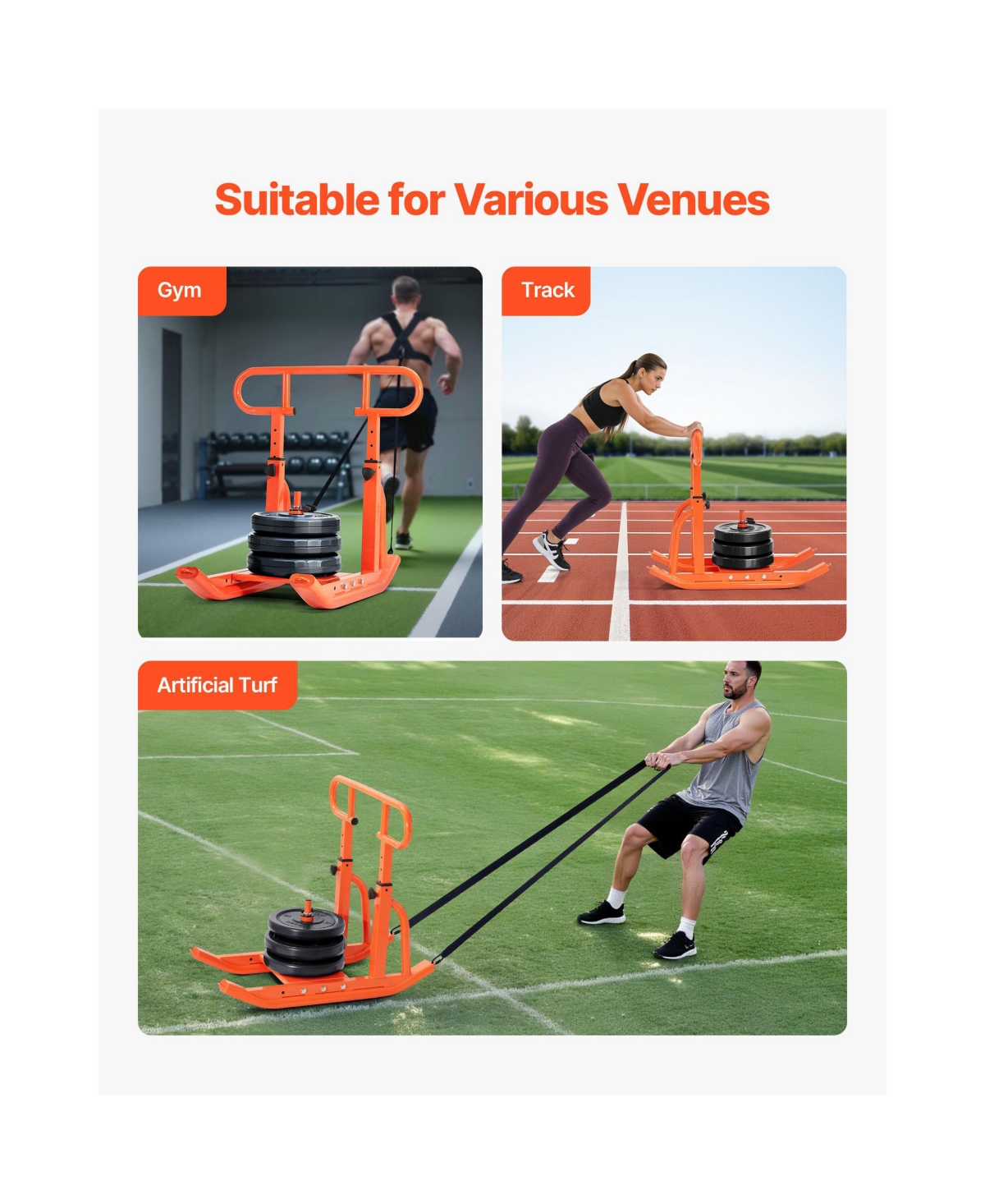 Sugift Steel Weight Sled Fitness Training Workout Equipment with 5-Height Handle for 1/2 in Plates