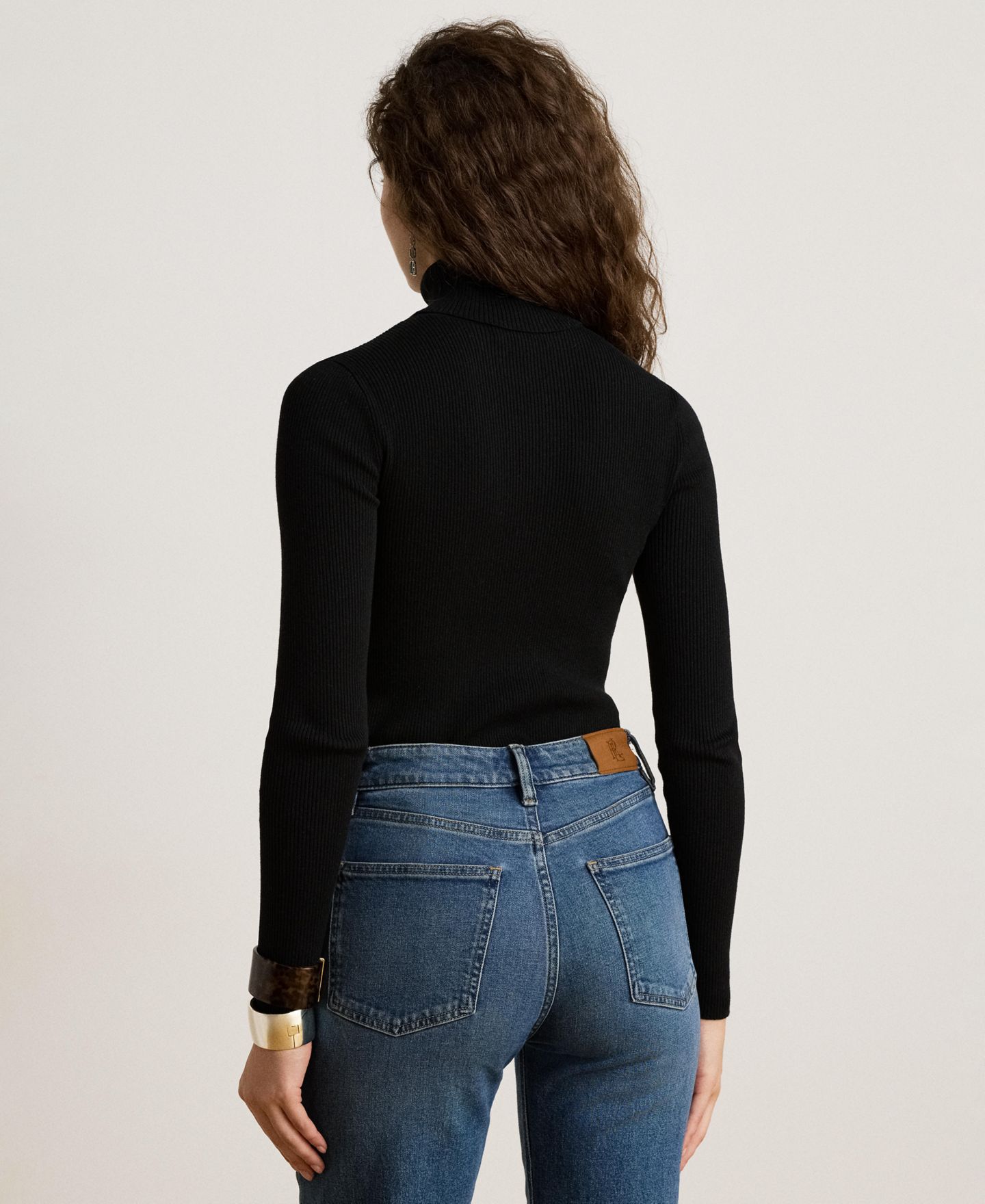 Женский свитер Lauren Ralph Lauren Ribbed Slim-Fit Cotton-Blend Turtleneck, цвет: Чёрный — фото 6