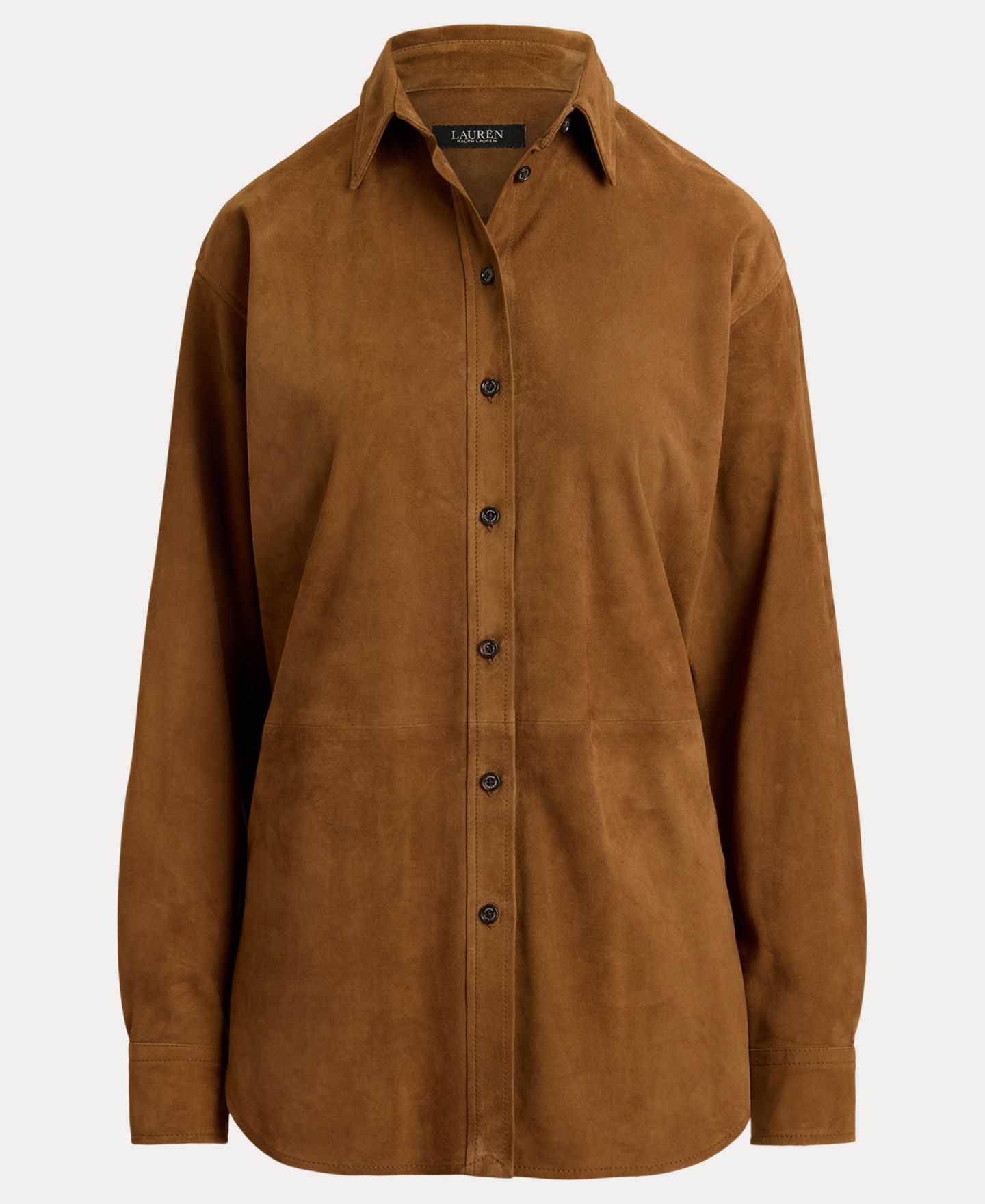 Женская рубашка Lauren Ralph Lauren Goat-Suede Relaxed-Fit Long-Sleeve Shirt, цвет: Светлый табачный — фото 7