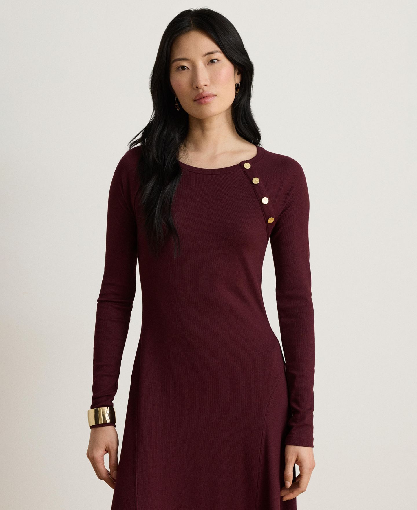 Женское платье Lauren Ralph Lauren Rib-Knit Midi Crewneck, цвет: Тёмный гранатовый — фото 3