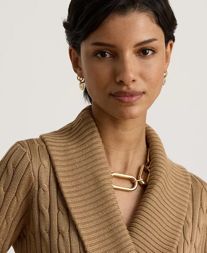 Women's Cable-Knit Shawl-Collar Sweater - thumbnail 5
