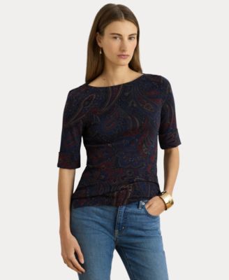 Women's Paisley Boatneck Elbow-Length-Sleeve T-Shirt