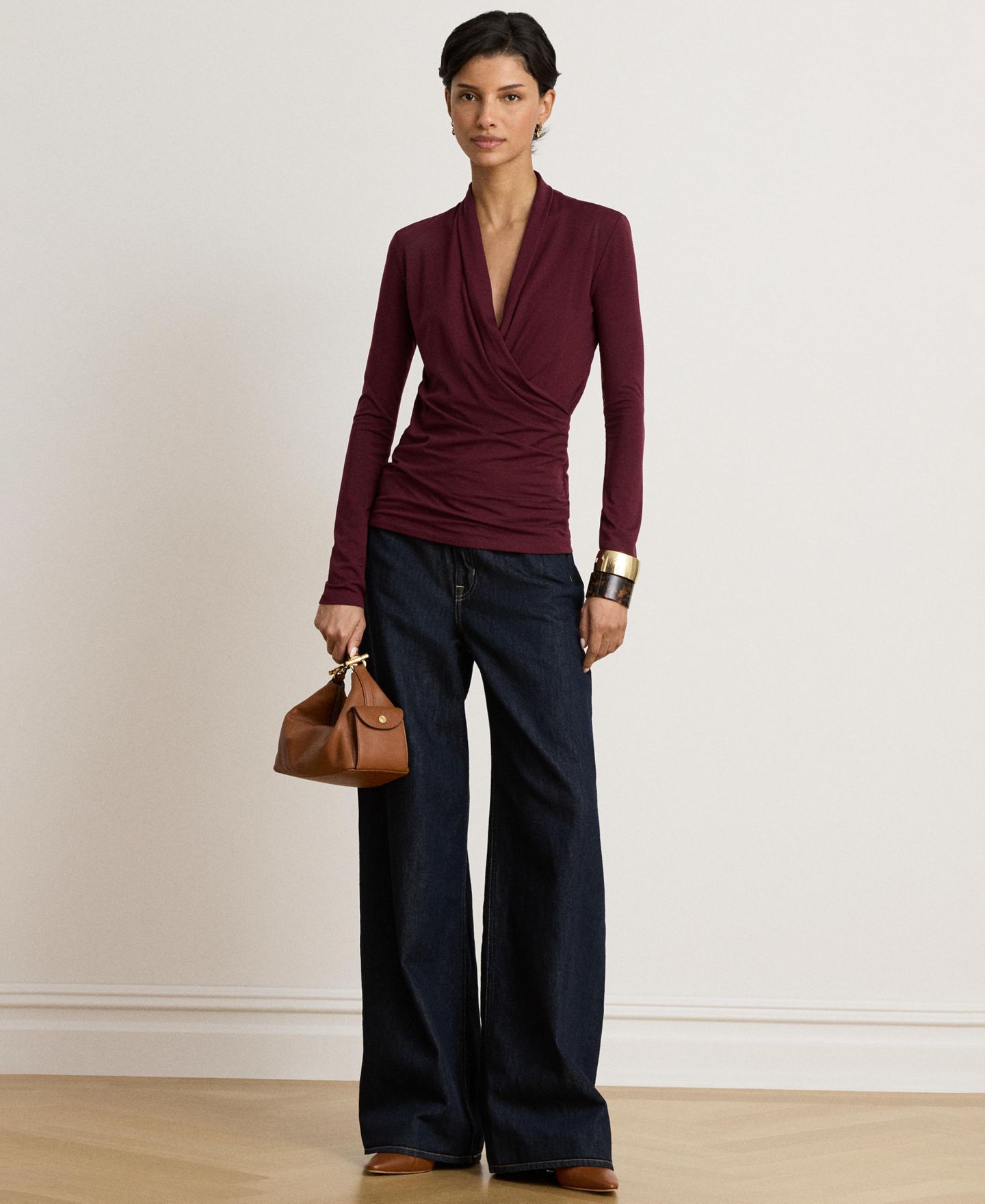 Женская блузка Lauren Ralph Lauren Long-Sleeve Surplice Blouse, цвет: Тёмный гранатовый — фото 4
