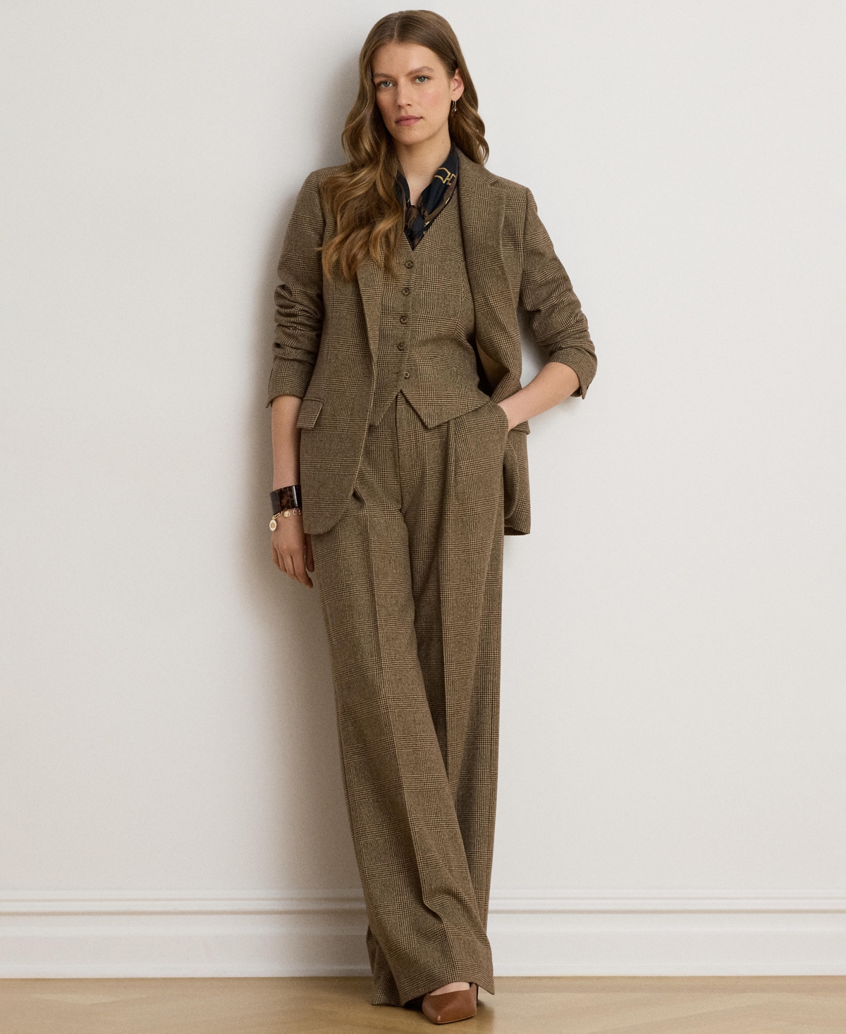 Lauren Ralph Women's High-Rise Pleated Wide-Leg Wool Pants