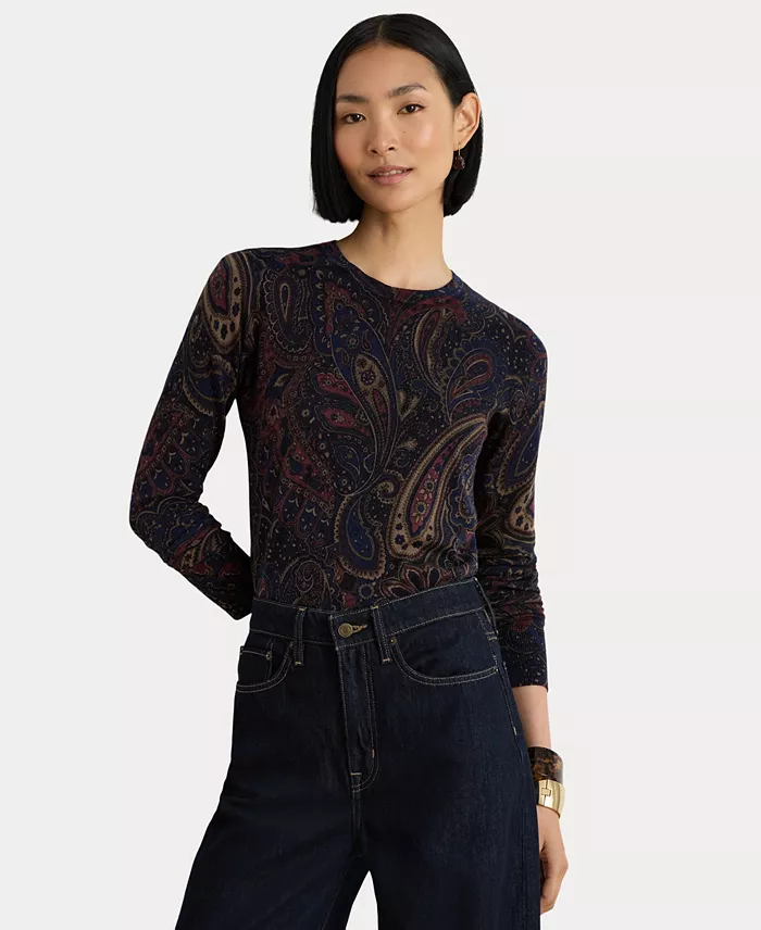 Women's Paisley Cotton-Modal Blend Slim-Fit Sweater