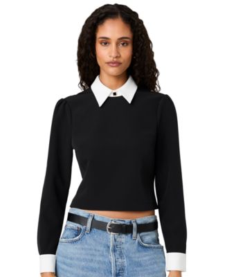 Women's Echo Crepe Collar Point Collar Mini Long-Sleeve Blouse