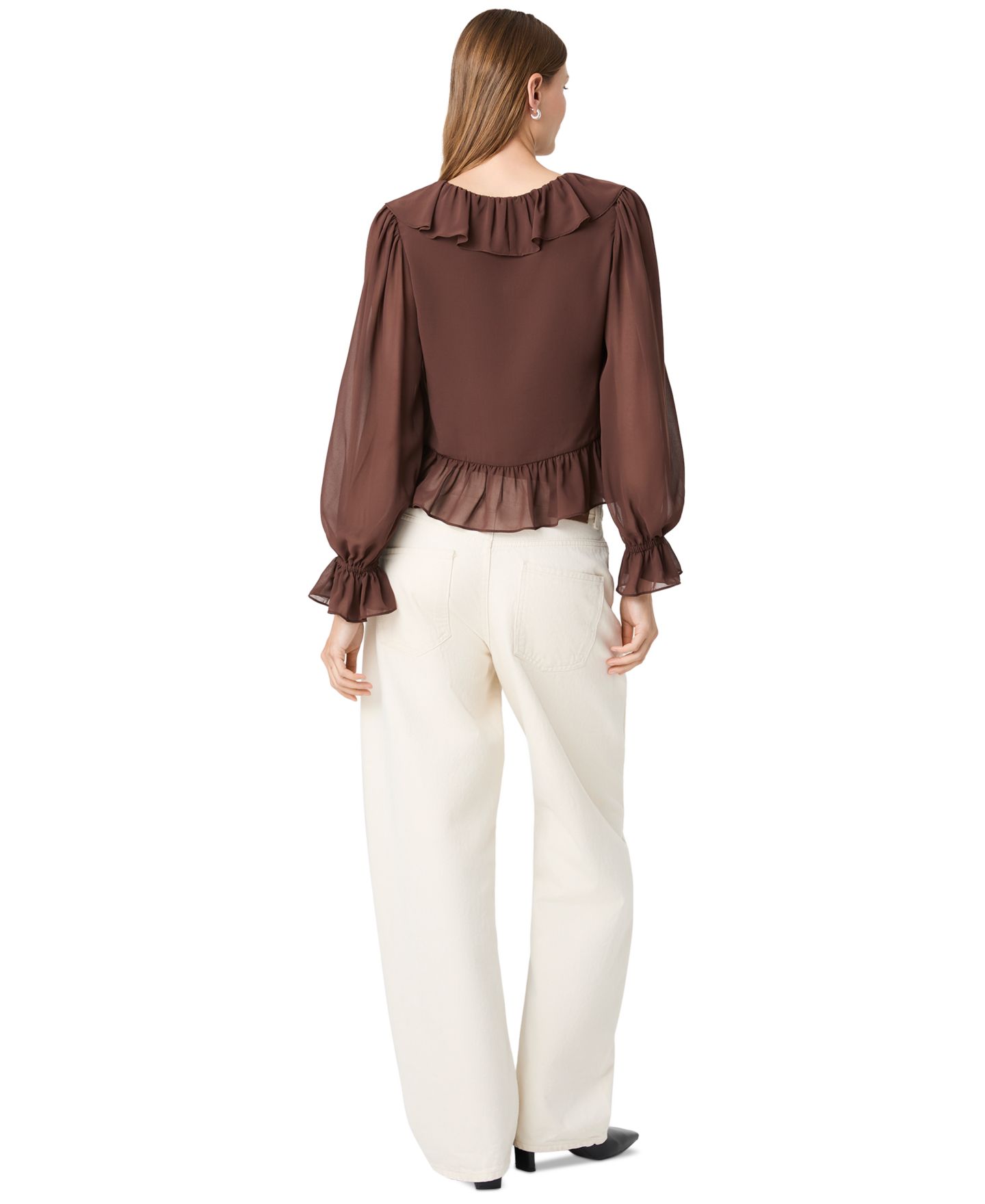 Женская блузка French Connection Marina Long-Sleeve V-Neck Tie-Front, цвет: Какао коричневый — фото 6