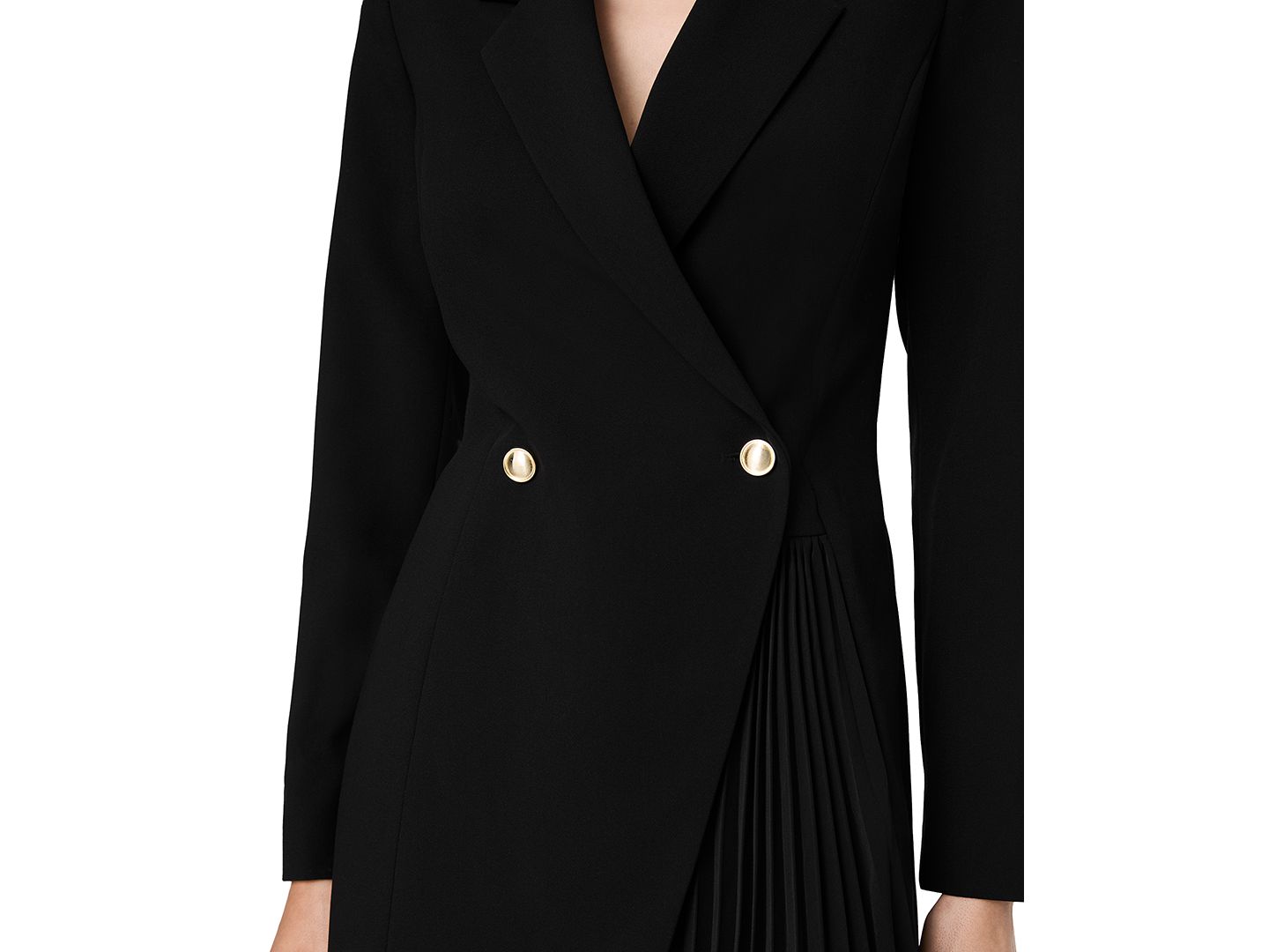 Женское платье French Connection Azra Pleated Long-Sleeve Tuxedo Mini, цвет: Чёрный — фото 5