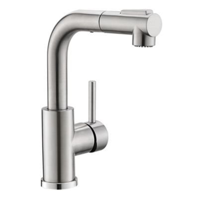 Single Handle Pull-Down Kitchen Faucet, Stainless Steel with 360degree(s) Swivel Sprayer for Bar Prep Sink