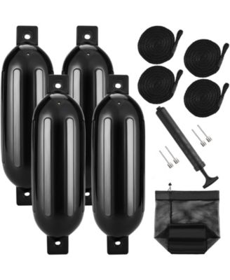 Boat Fenders, 5.5" x 20" Inflatable Ribbed Docking Bumper, Center Holes, Air Pump, 4 Needles, 4 Ropes and Storage Bag for Marine Boats
