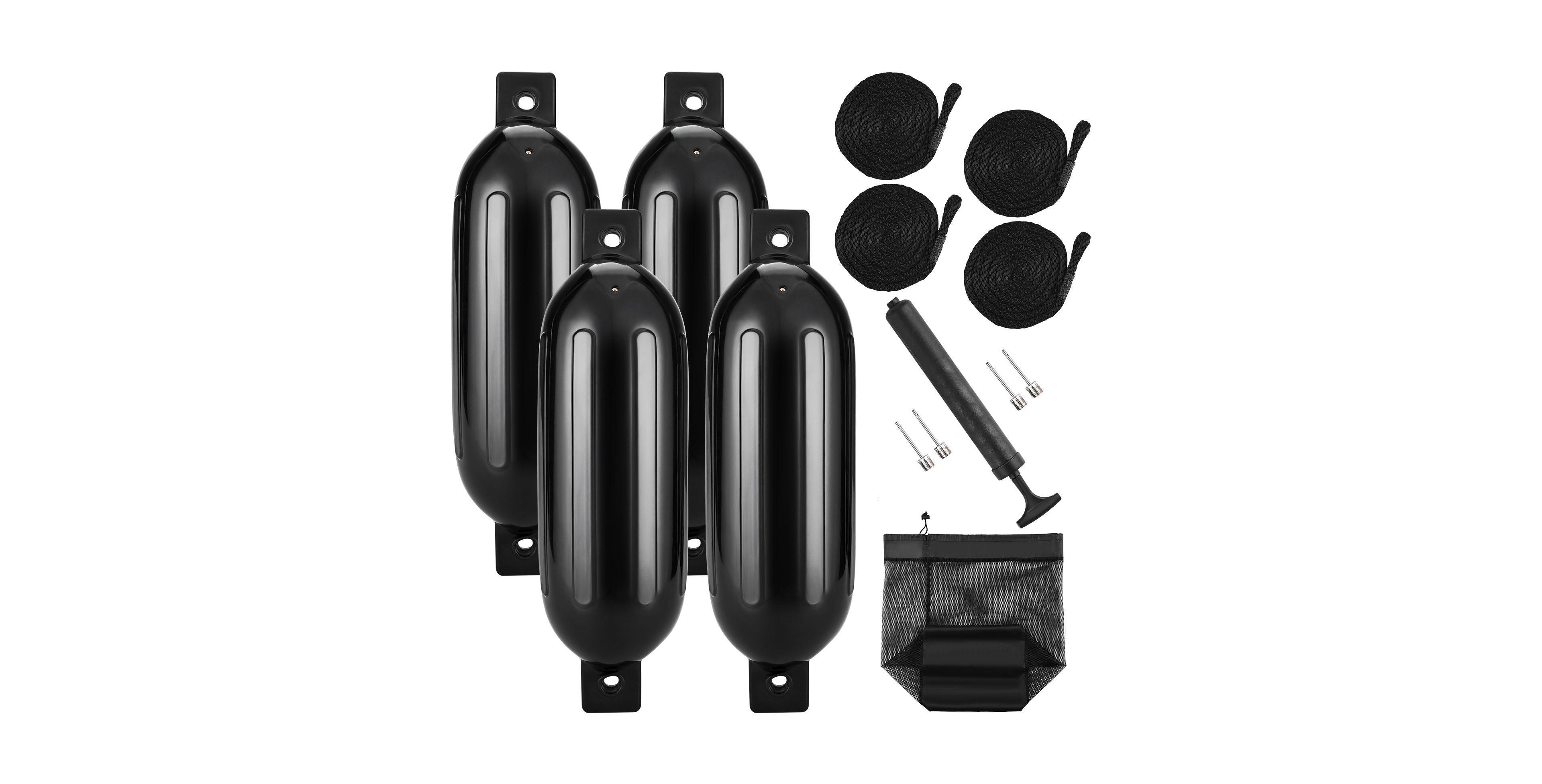 Mountaintop Boat Fenders, 5.5" x 20" Inflatable Ribbed Docking Bumper, Center Holes, Air Pump, 4 Needles, 4 Ropes and Storage Bag for Marine Boats