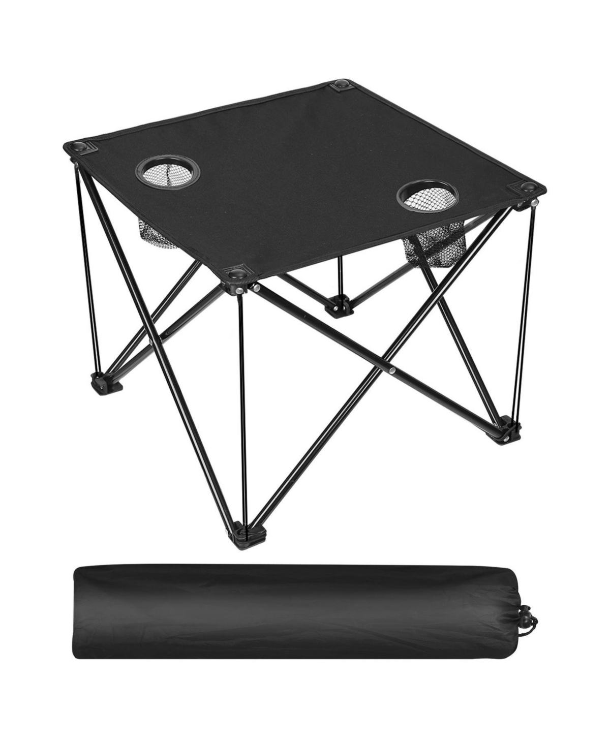 Mountaintop Portable Folding Camp Table, Ultralight 2lb Mini Square Table with 600D Oxford Top, 2 Cup Holders for Picnic Travel