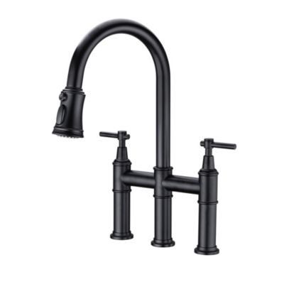 Bridge Kitchen Faucet with Pull-Down Sprayer, Dual Handle High Arc Brass Faucet with 360degree(s) Swivel Spout