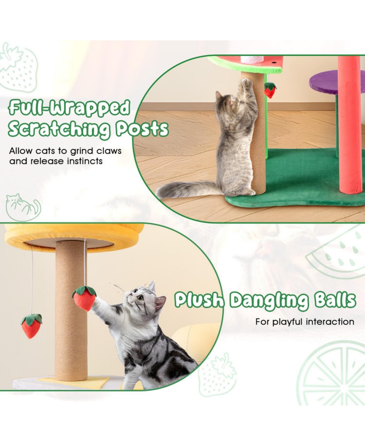 Sugift Multi-Level Cat Tree 45 Inch with Fruit Shaped Platforms and Crown Top Perch