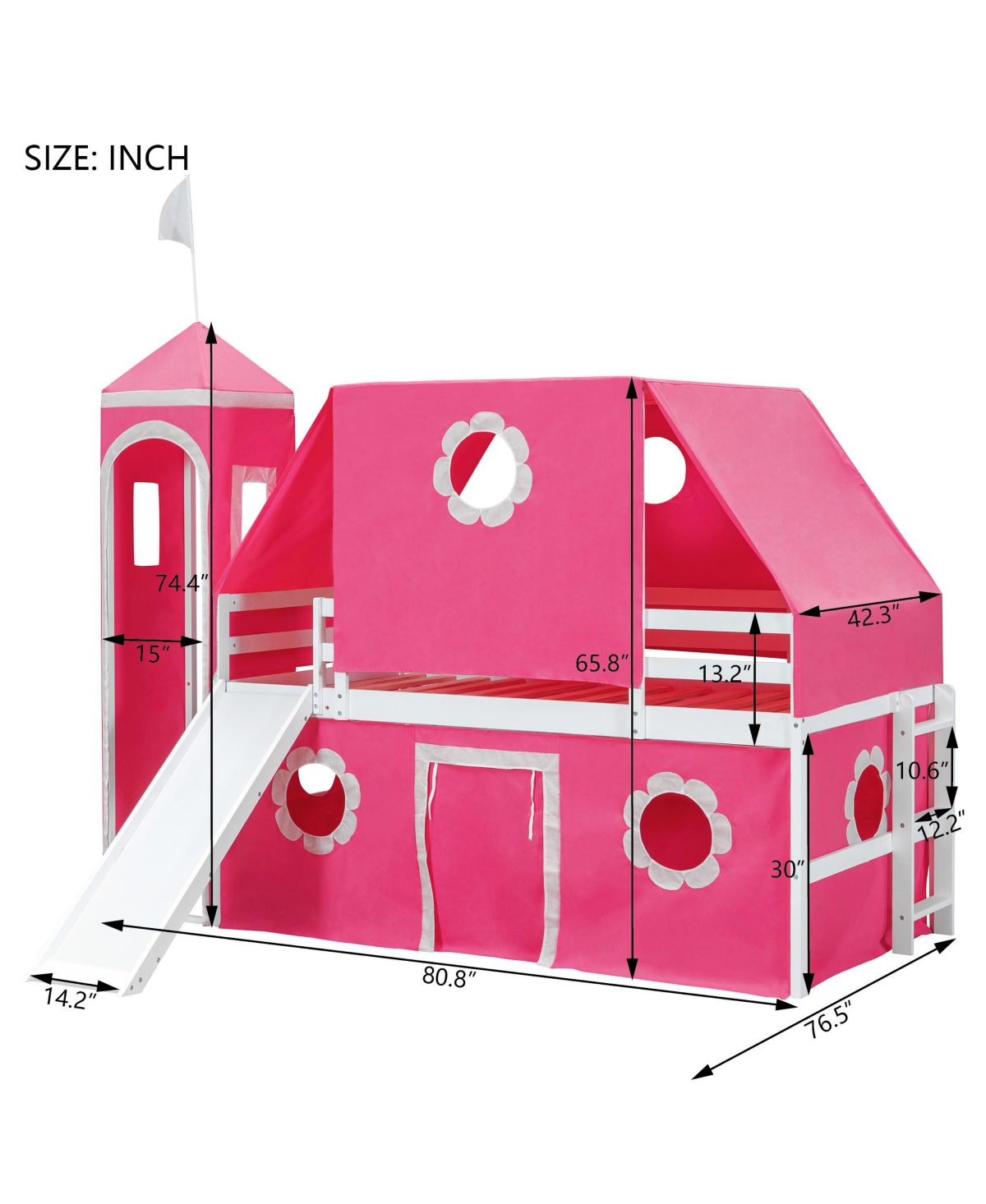 Clihome Twin Size Loft Bed with Slide Tent and Tower