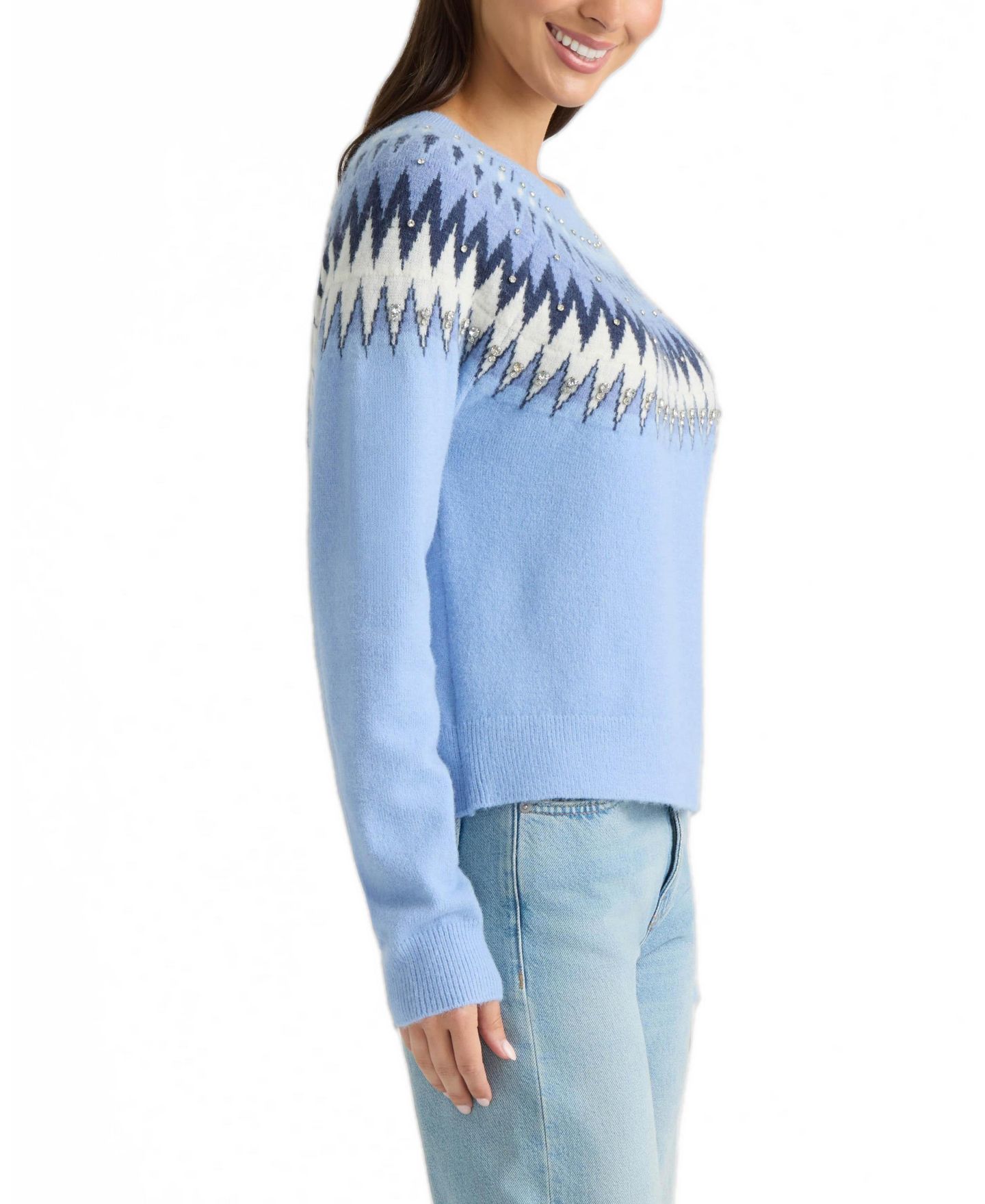 Женский свитер Ellen Tracy Fair Isle with Rhinestone Embellishments, цвет: Мягкий синий — фото 3