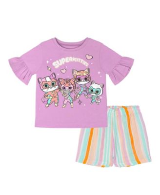 Little Girls' 2-Piece Short Sleeve Tee and Gauze Shorts Set