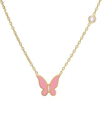 Butterfly and Cubic Zirconia Bezel Station Necklace in 14K Gold