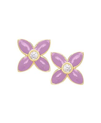 Cubic Zirconia Flower Stud Earrings in 14K