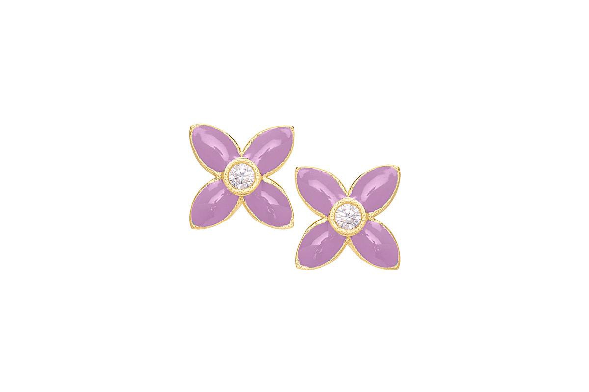Lily Nily Cubic Zirconia Flower Stud Earrings in 14K - Purple