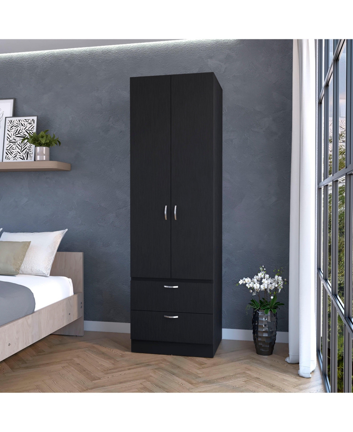 Fm Furniture Tall Mayer Wardrobe Melamine with Two Doors and Drawers