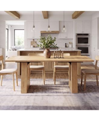 Rectangular Dining Table 63" Wood Grain Trestle Base Seats 4-6 Modern Farmhouse Kitchen & Dining Room Table